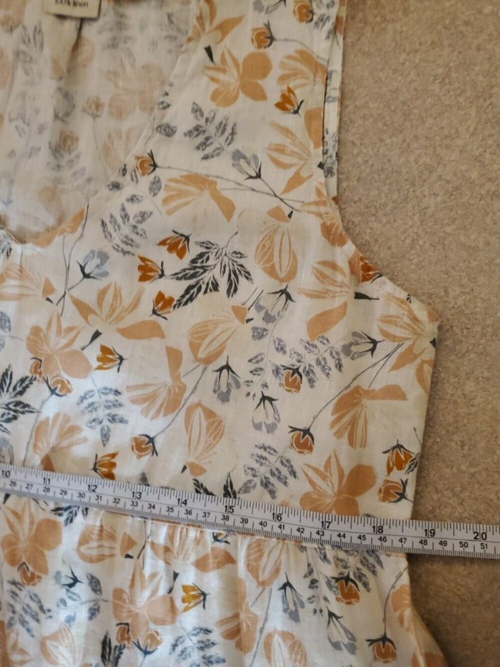 Joie 100% Linen Tiered Floral Orange/Coral Dress V-Neck Boho Beach Vaca Sz S - Picture 11 of 15